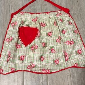 Women's Vintage Red/Green Floral Hostess Waist Apron